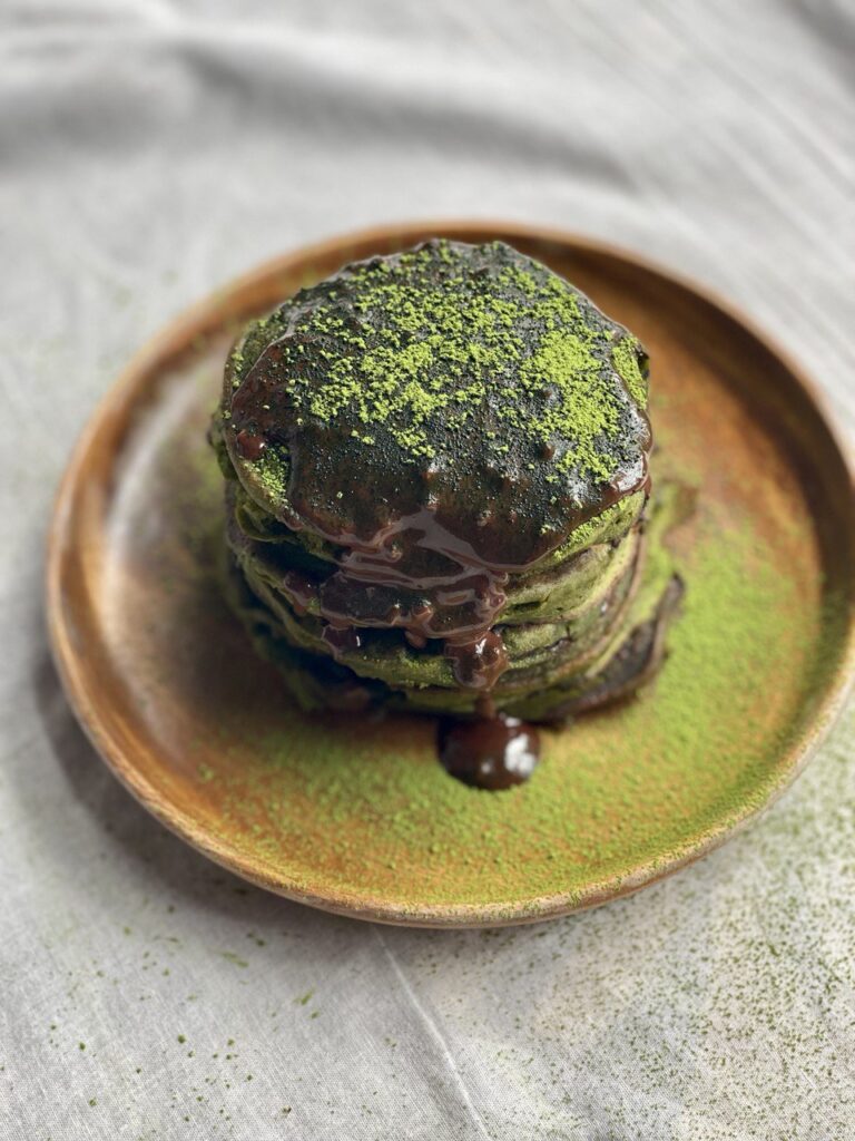 Vegan Matcha Chocolate Chip Pancakes