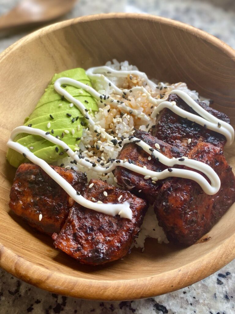 Vegan Honey Salmon Rice Bowl