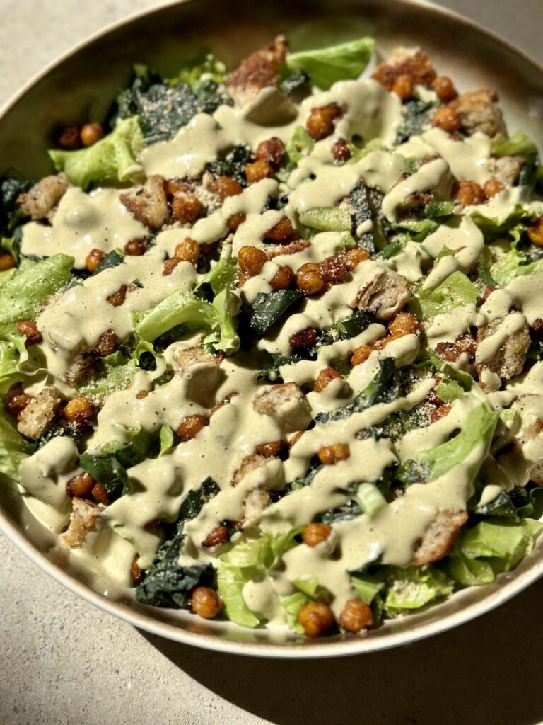 Vegan Caesar Salad with Roasted Chickpeas