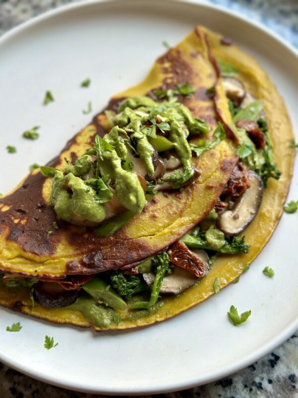 Chickpea Omelette with Pea Pesto