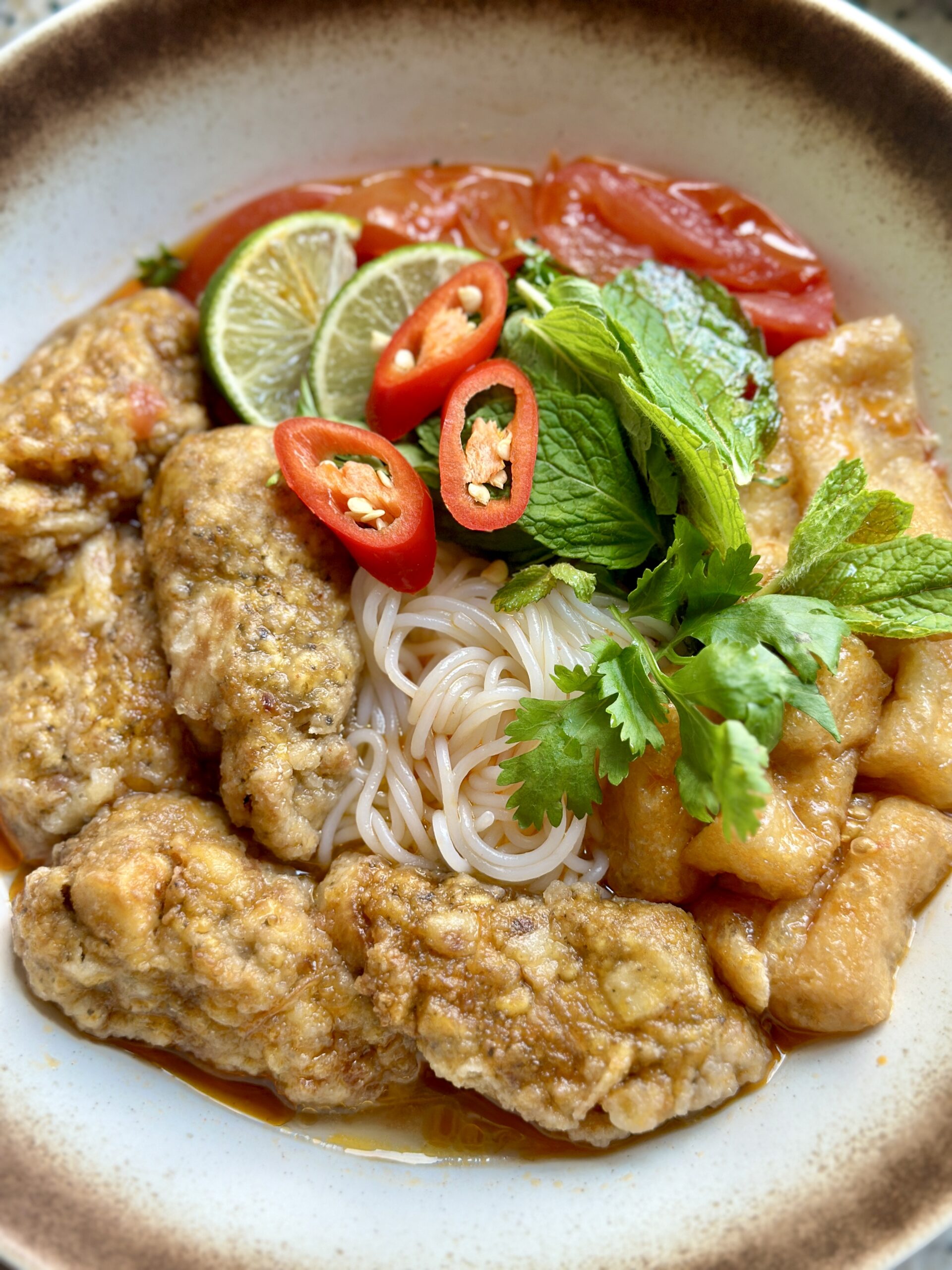 Vietnamese Tomato ‘Crab’ Noodle Soup  (Bún Riêu)