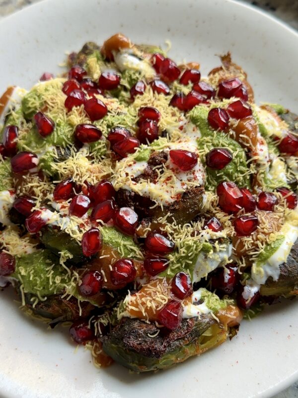 Crispy Smashed Brussels Sprouts Chaat