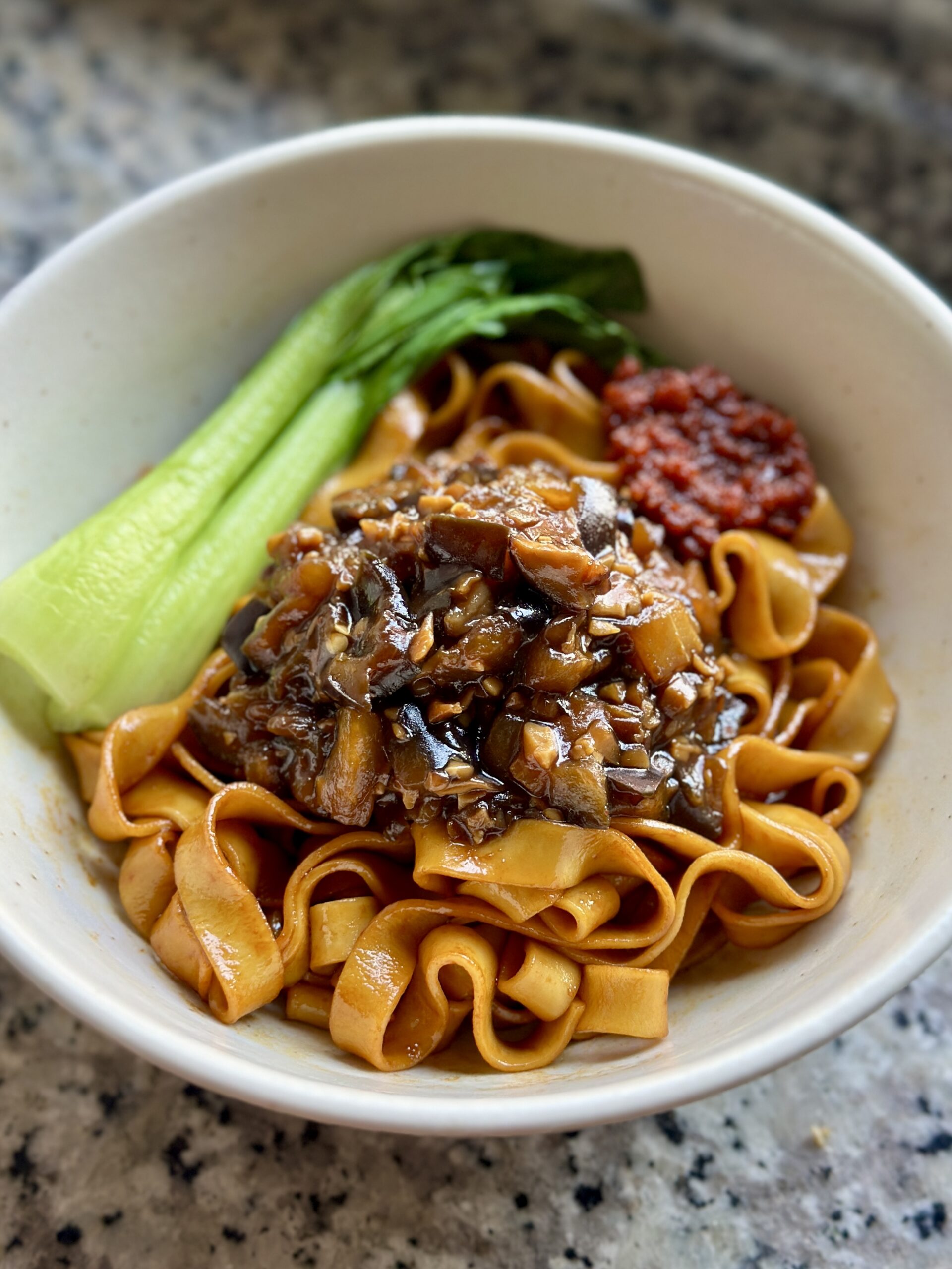 Chili Pan Mee with Mushrooms & Eggplant